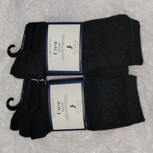 Charter Club Accessories - 6 pairs Charter Club Crew socks OS Rayon from Bamboo 3-pack Black shoe 9-11 Wmn'